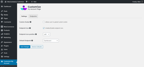 Customize My Account Page For Woocommerce
