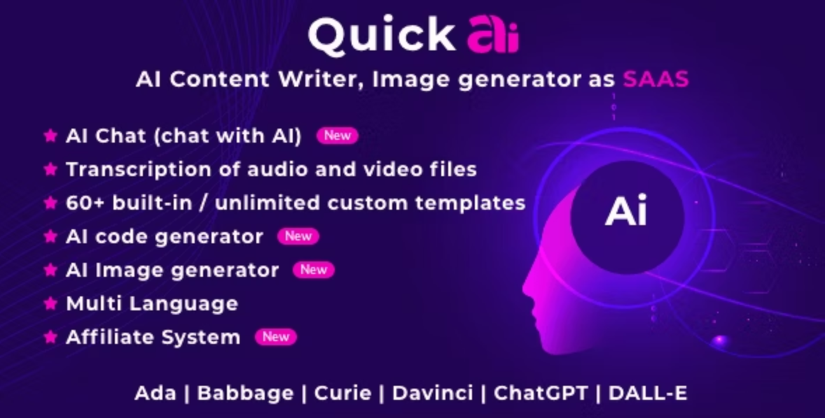 QuickAI OpenAI - ChatGPT - AI Writing Assistant and Content Creator as SaaS QuickAI OpenAI - ChatGPT - AI Writing Assistant and Content Creator as SaaS
